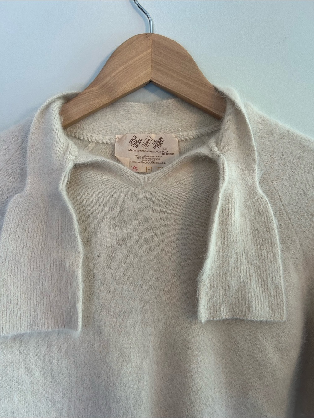 Vintage Sears Angora Rabbit and Lambswool Made in Canada Cream Tie Neck Sweater - Picture 3 of 5